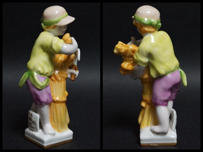 ベルリン王立磁器製陶所 KPM 手描きフィギュリン少年 収穫 人形 西洋美術美品