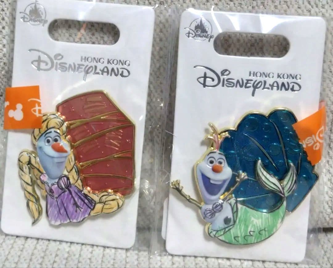 【香港ディズニーランド限定】オラフ　アリエル　ラプンツェルピンバッジ2点