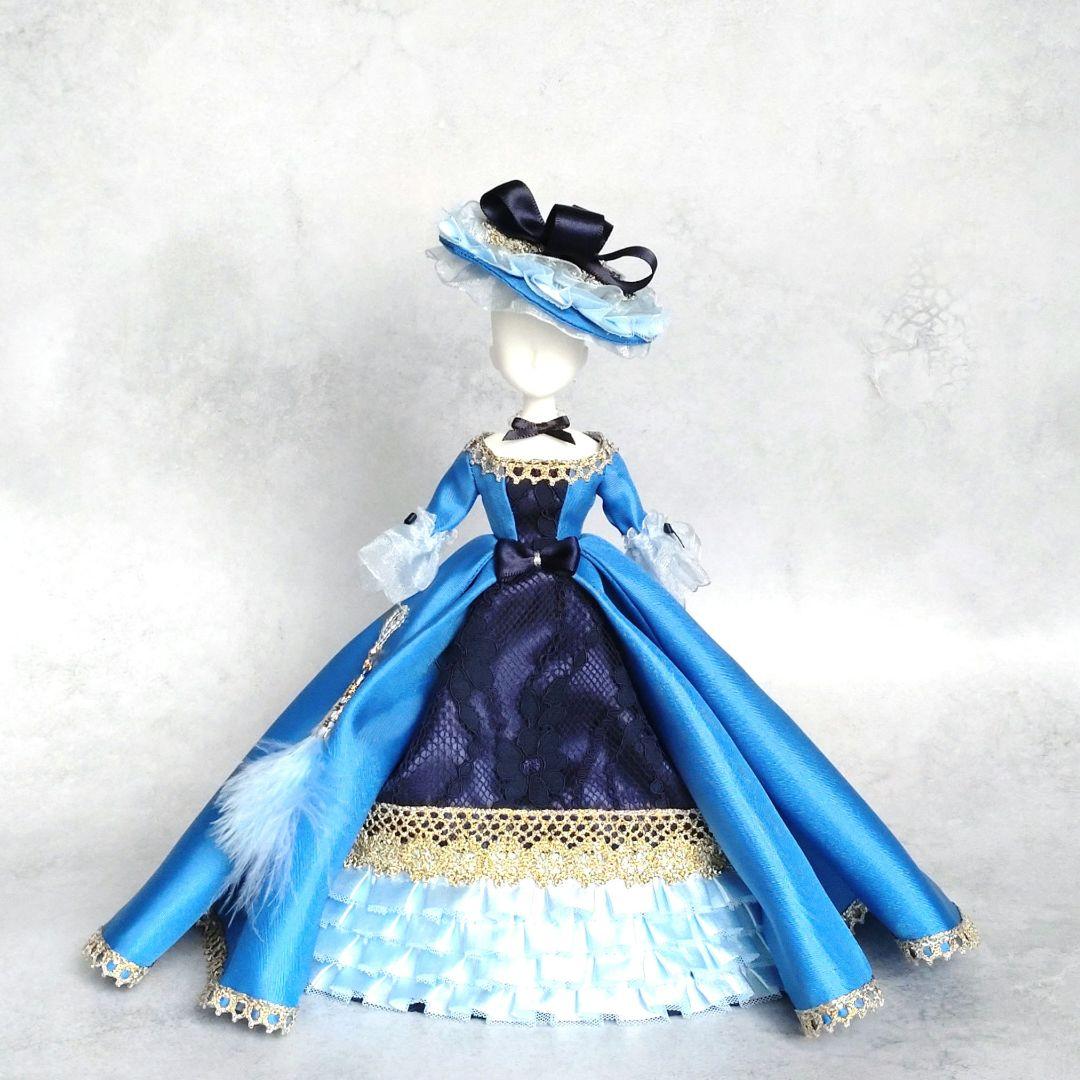 22cmドールドレス セルリアン×紺のローブ・ア・ラ・フランセーズ