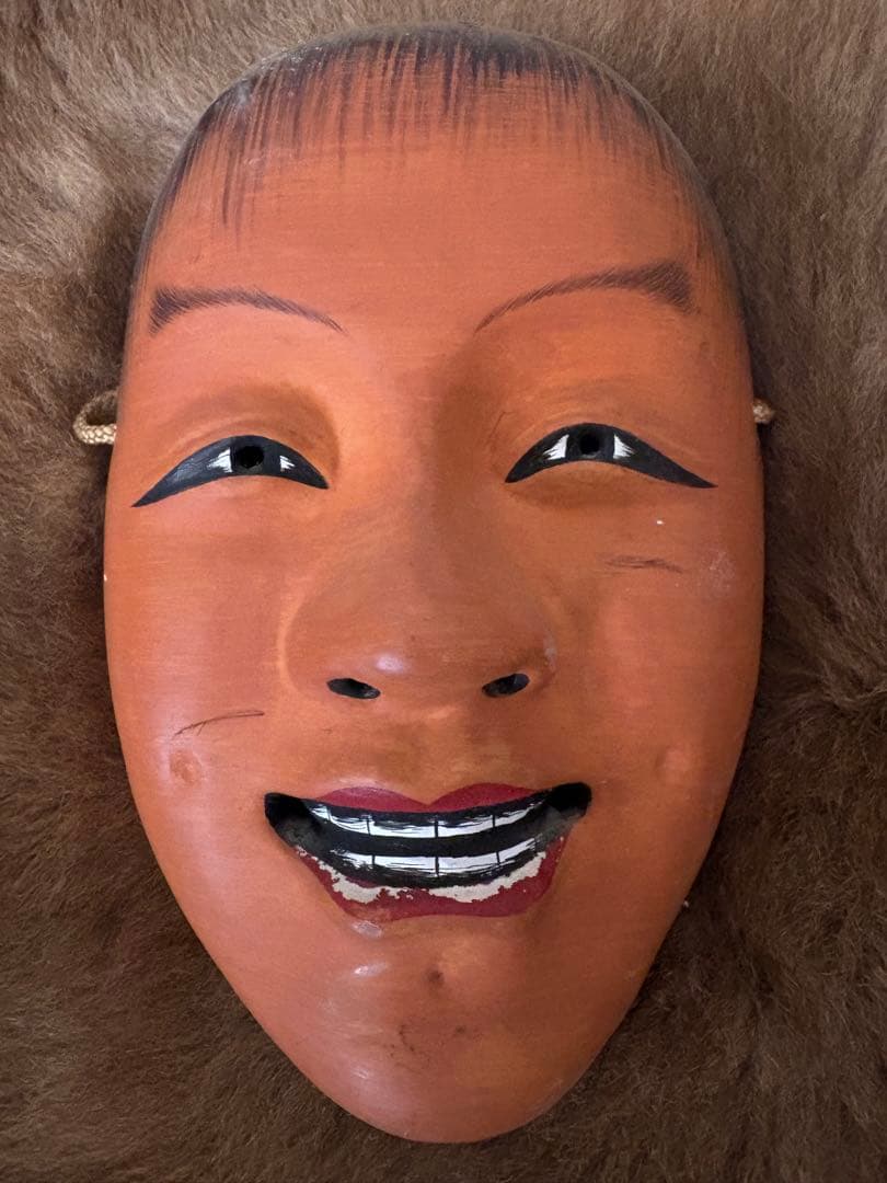 能面 木製 笑顔　ビンテージ　日本　骨董　木製