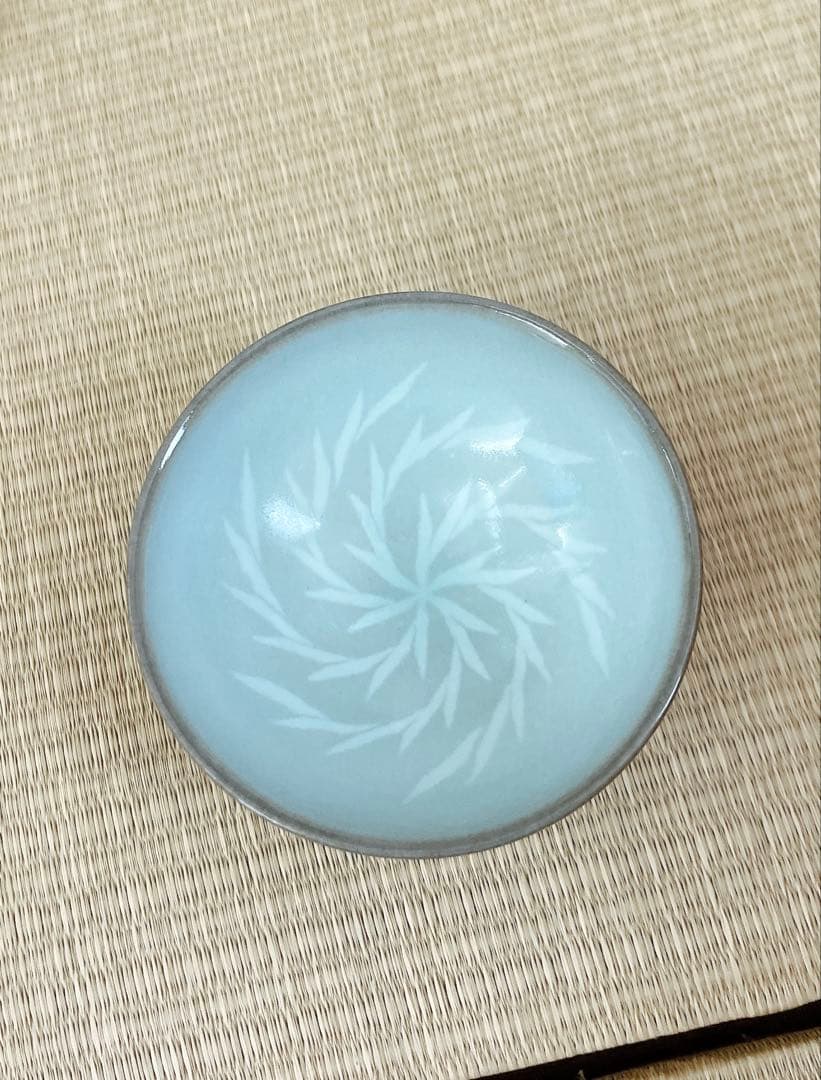 【未使用】小石原焼　人間国宝　福島善三　中野月白瓷鉋文盃　共箱