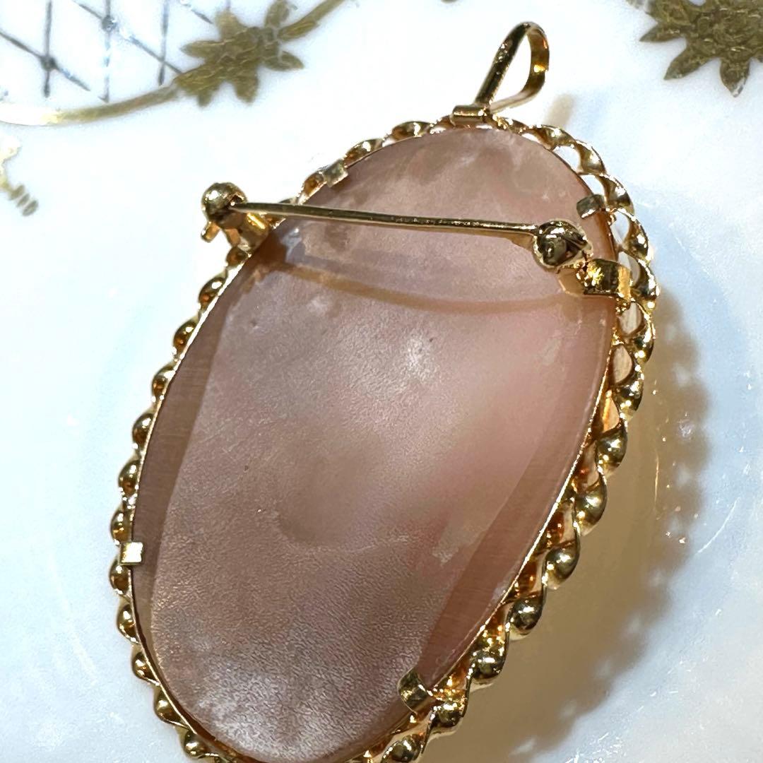 K18 ￼シェルカメオ ブローチ、ペンダントトップ兼用