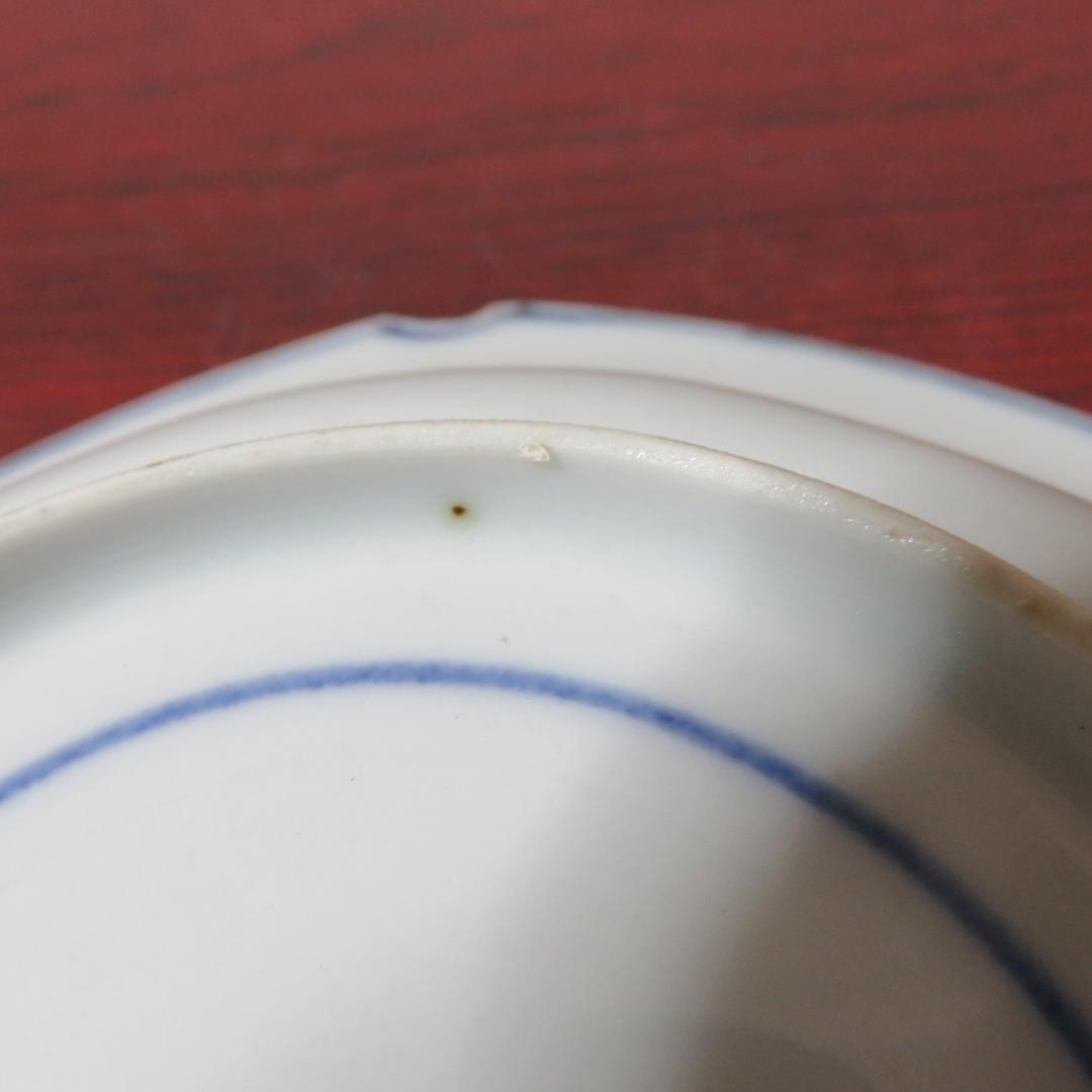 六角皿 色絵付 ザクロ セミ 染付 変形皿 明治 大正 窯傷 2枚