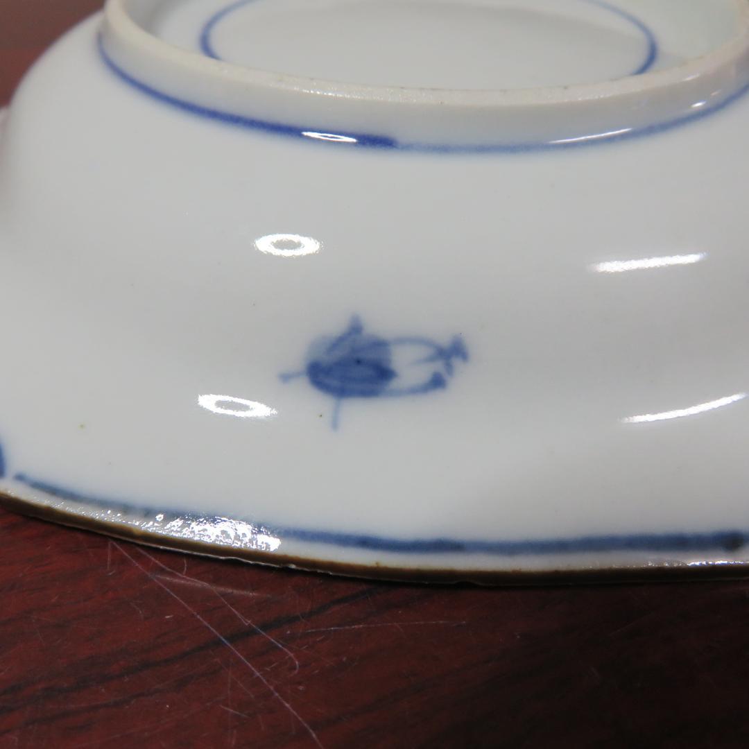 六角皿 色絵付 ザクロ セミ 染付 変形皿 明治 大正 窯傷 2枚