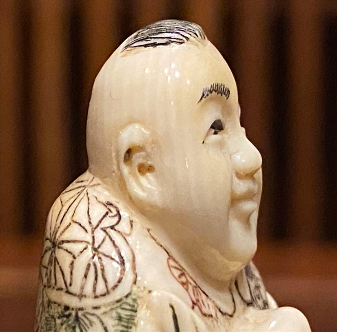 根付　唐子と桃　吉祥彫刻　細密細工　天然素材　ヴィンテージ　レア 台湾茶器