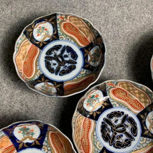 古伊万里色絵金彩軍配図なます皿5枚 [B26061]