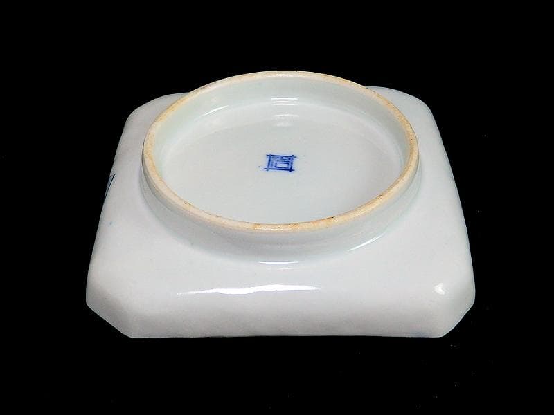 古伊万里　染錦　松に丹頂鶴の図　角皿　４枚　D827AS-BJn