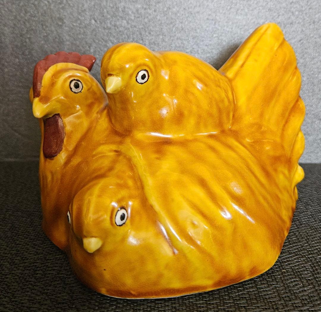 文化勲章受賞作家　日本芸術院会員　九谷焼　浅蔵五十吉造　慈愛　にわとり置物　共箱