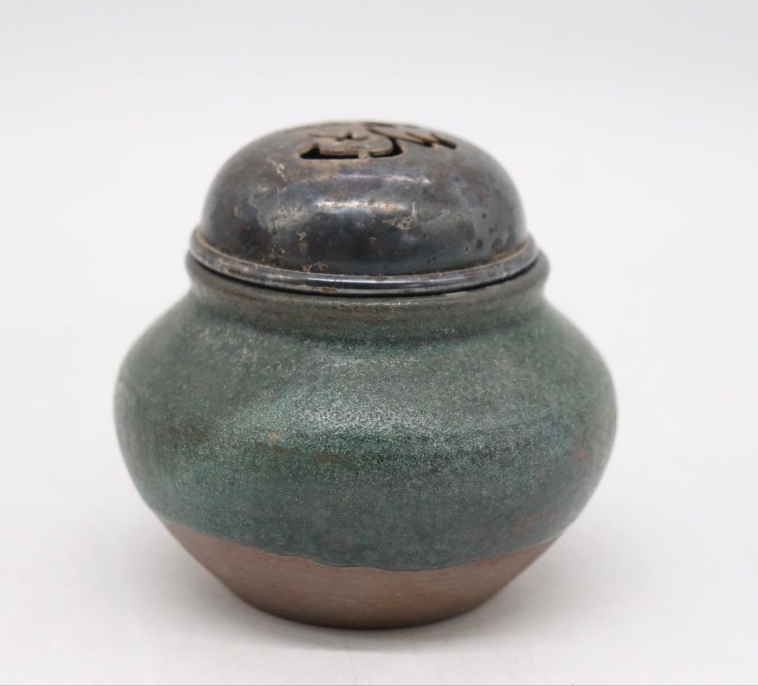 月夜野焼　祐太郎作　香炉　銀ボヤ　共箱　送料込み250202