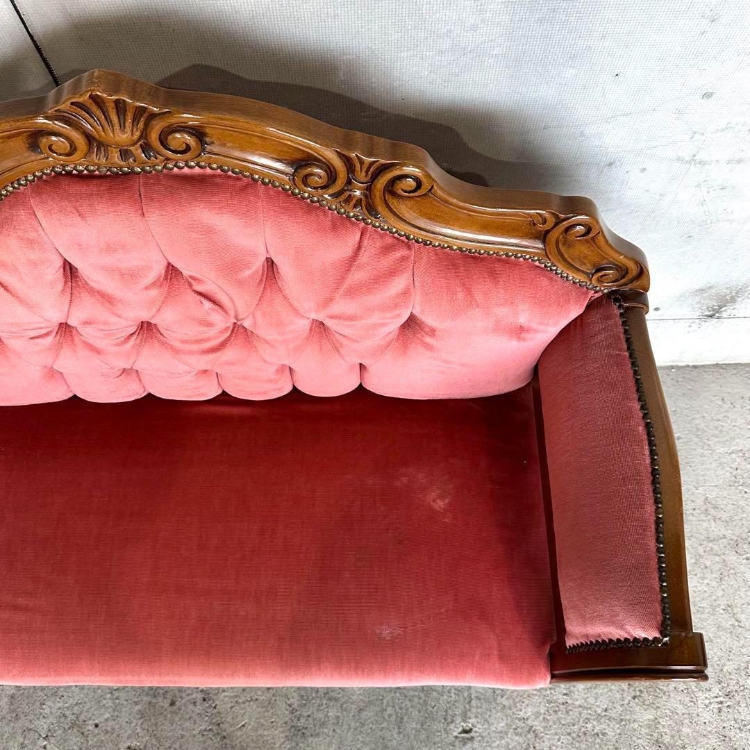 ♕ ロココ調 ✦ 木彫ベルサイユソファー ✦ 気品の2人掛け ♕ベルベット