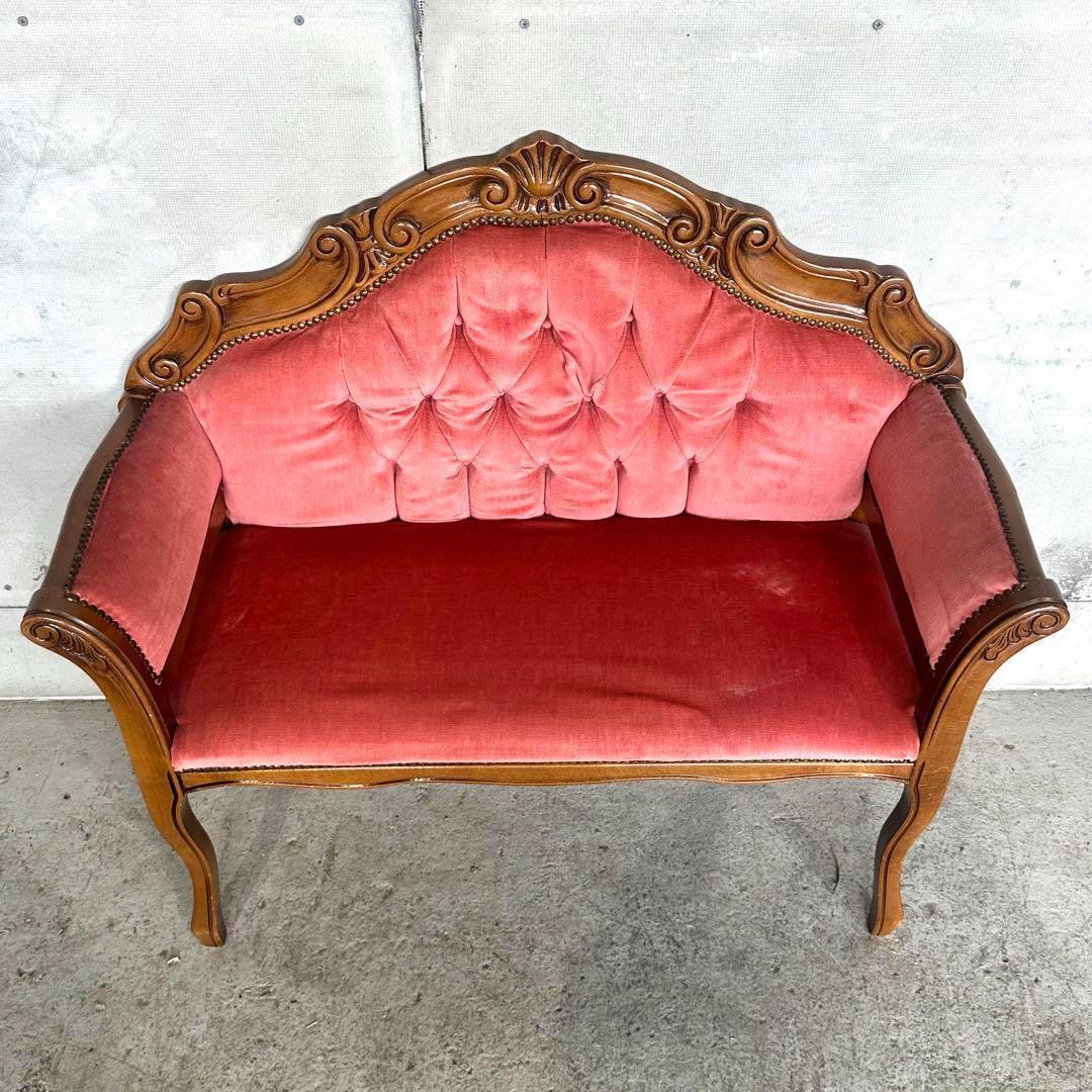 ♕ ロココ調 ✦ 木彫ベルサイユソファー ✦ 気品の2人掛け ♕ベルベット