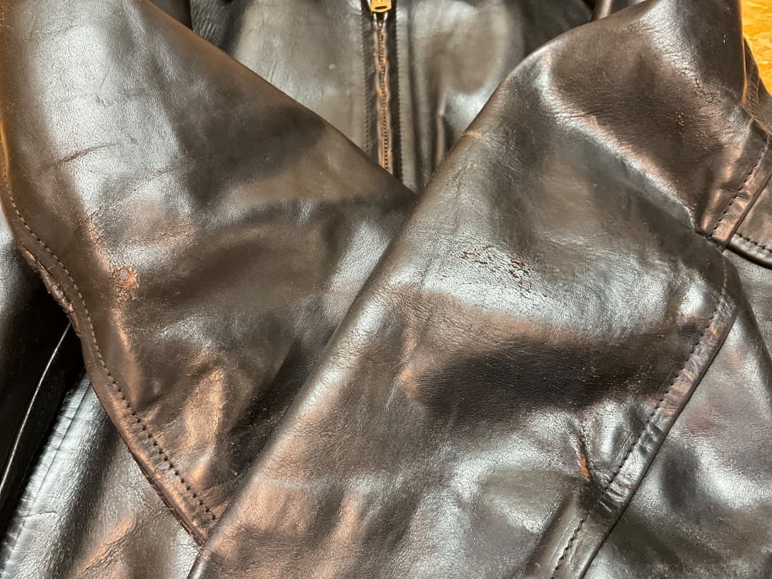 エアロレザー 飛行機タグ 90s ハーフベルテッド ホースハイド ライダース