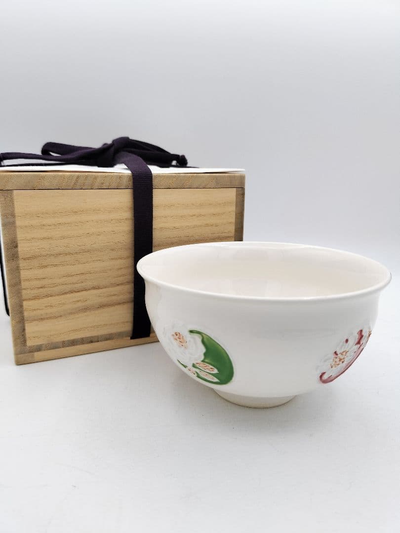 b422 茶碗 交趾 5色花丸紋 南山窯 木箱 茶道具 古物