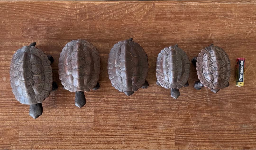 SNT105 備前焼 在銘【郁明】からくり 可動式 亀 5体 縁起物 時代物