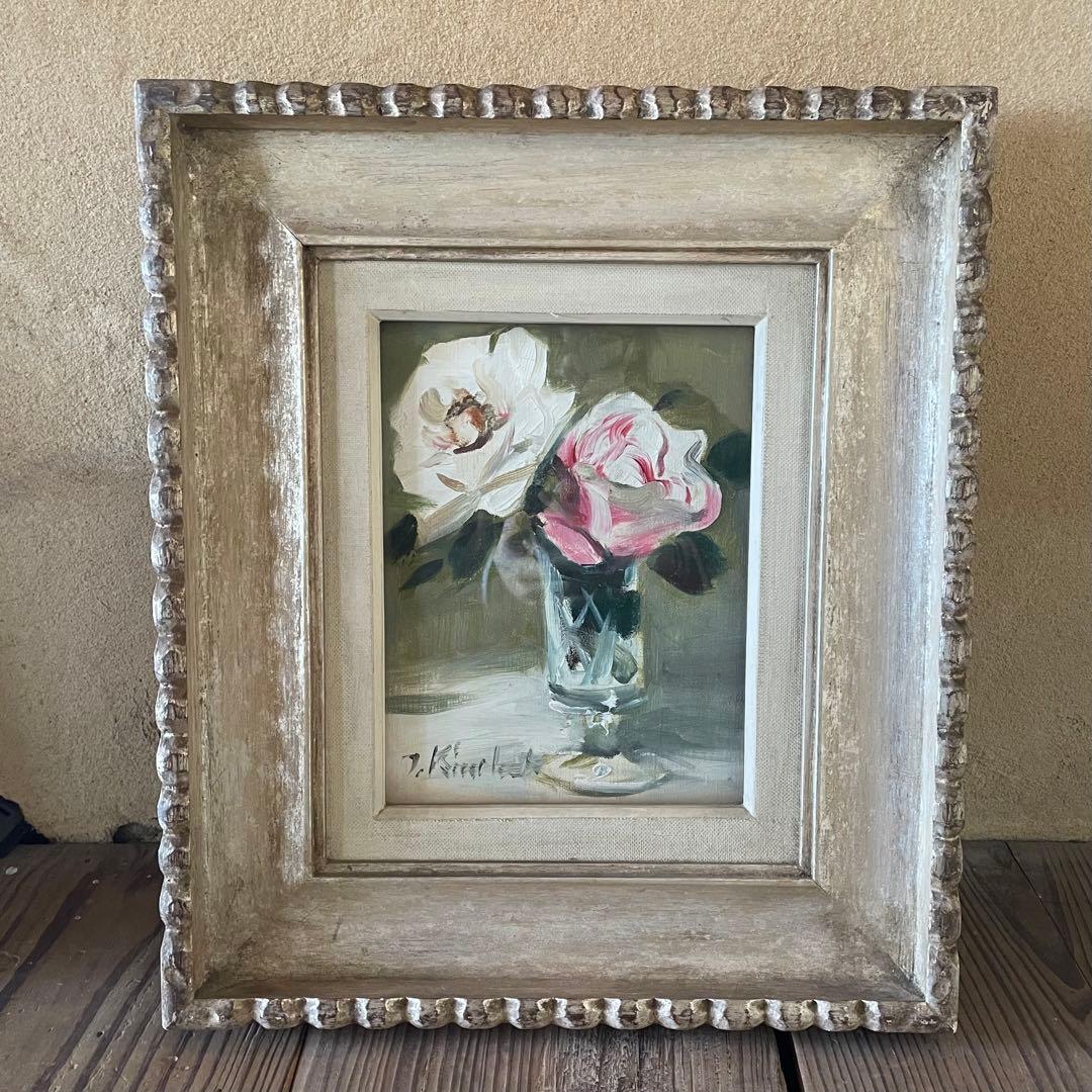木下孝則　「ばら」　花　油彩画　作者サイン入　額付　日動画廊　25.11.30