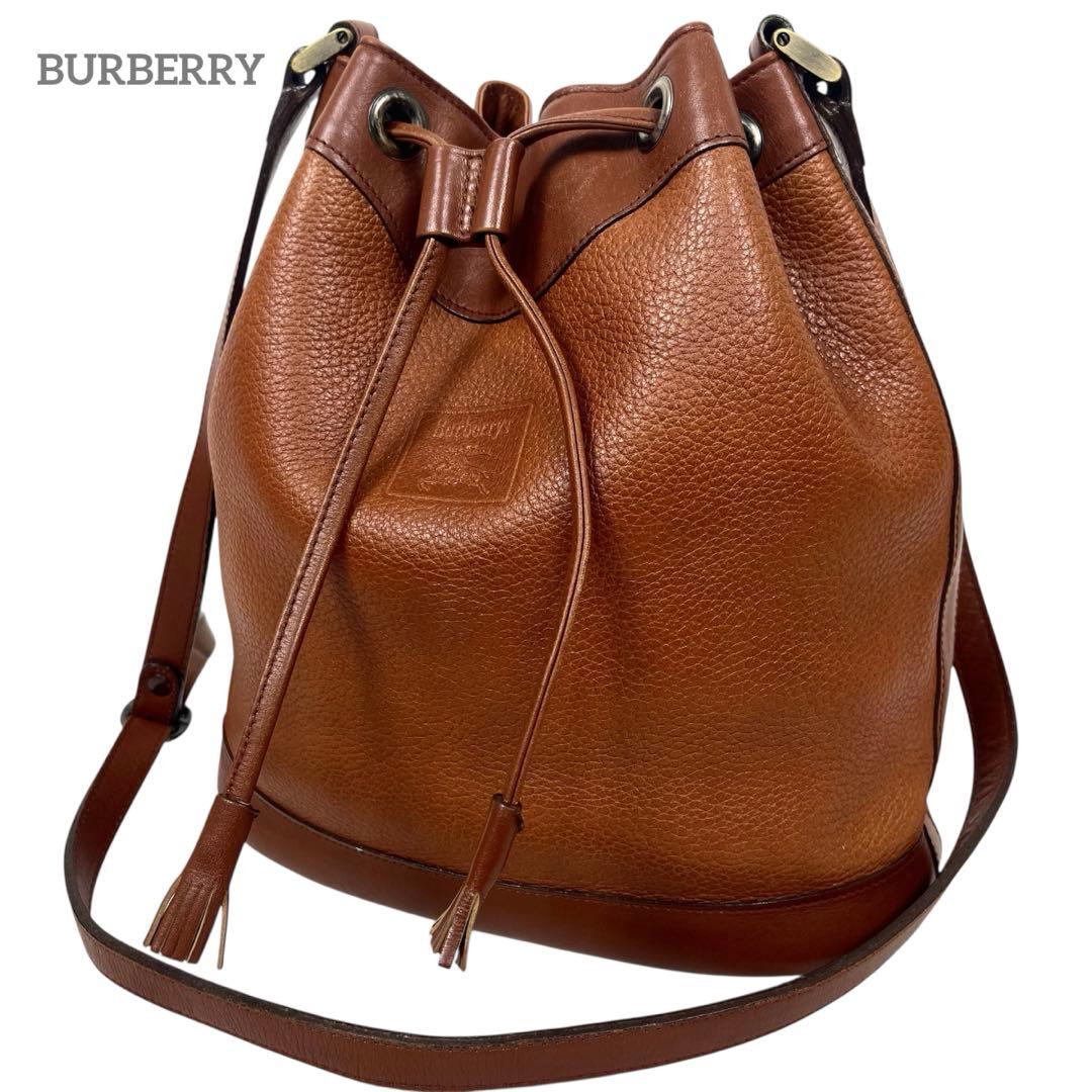 バーバリー　巾着ショルダーバッグ　ロゴ　ノバチェック　レザー　シャドーホース