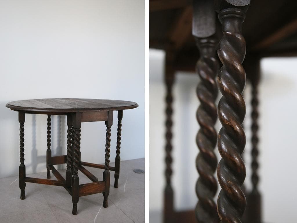 英国アンティーク木製ゲートレッグテーブル/ダイニング机バタフライ(89-136)