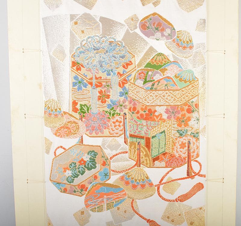 織額　京都西陣　龍村製　源氏絵合錦　織物　額装　C R4635C