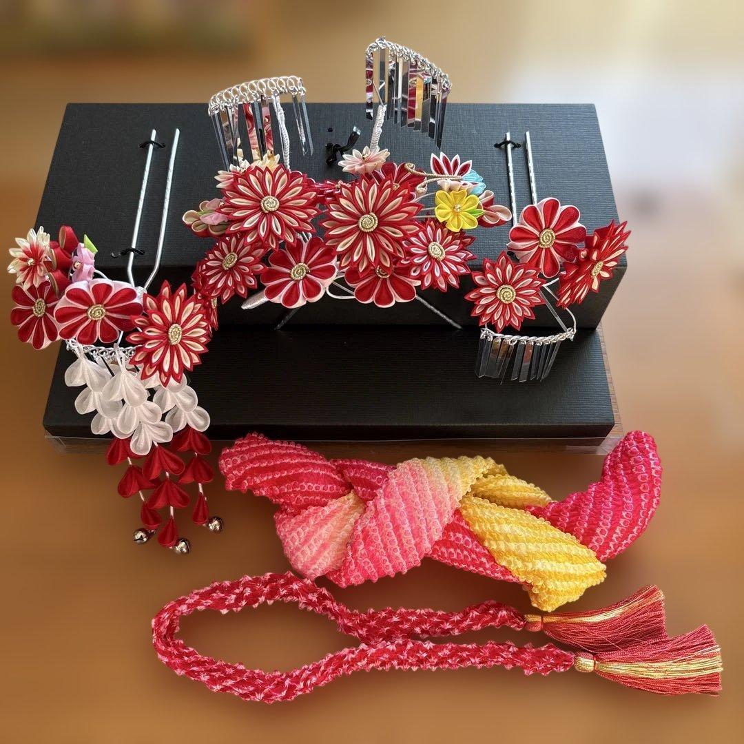 七五三用髪飾りセット　勝山かんざし3点、かのこ、ちんころ