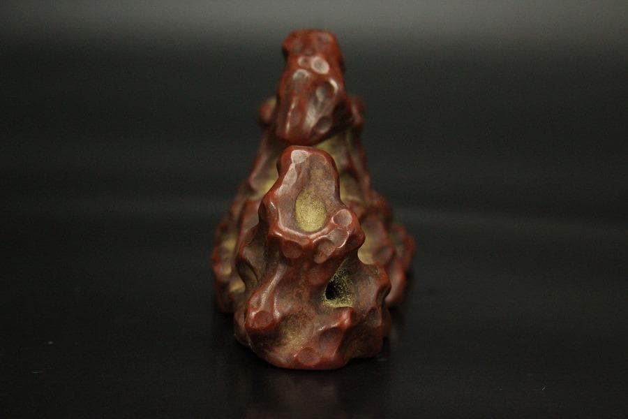 中国美術 朱泥 庭岩形 筆架 文房四宝 在印(HA520)