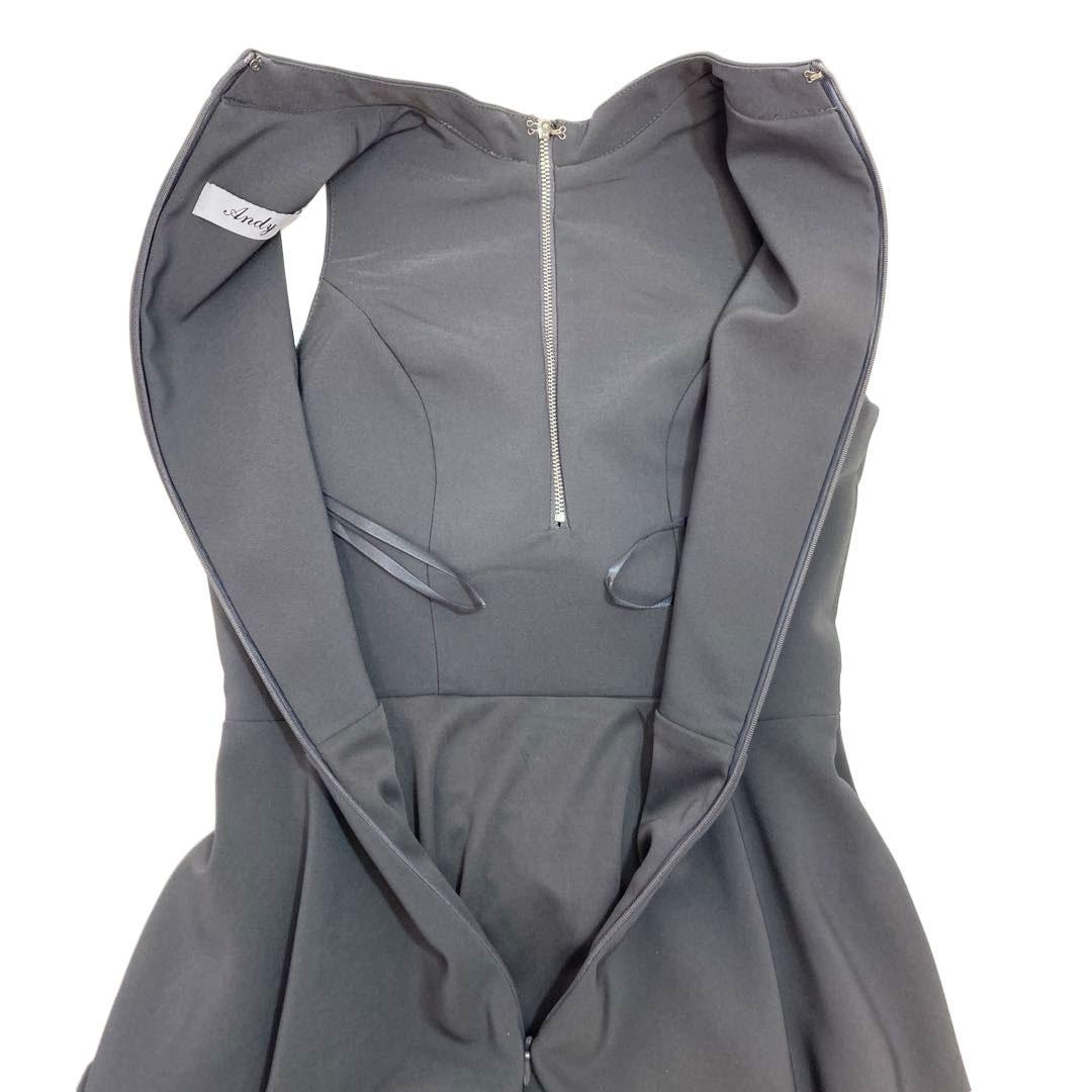 Andy アンディ テールカット プチハイネック ギャザリング ミディアムドレス