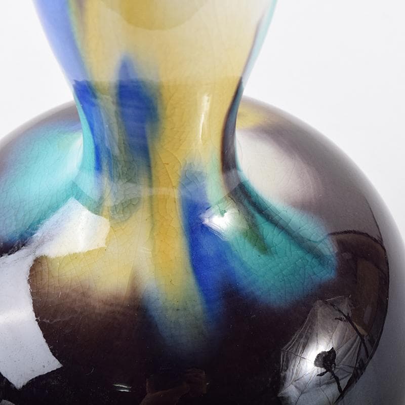 九谷焼　柳雨軒　三代八十吉　徳田正彦作　彩釉　花生　共箱　D　R8635B