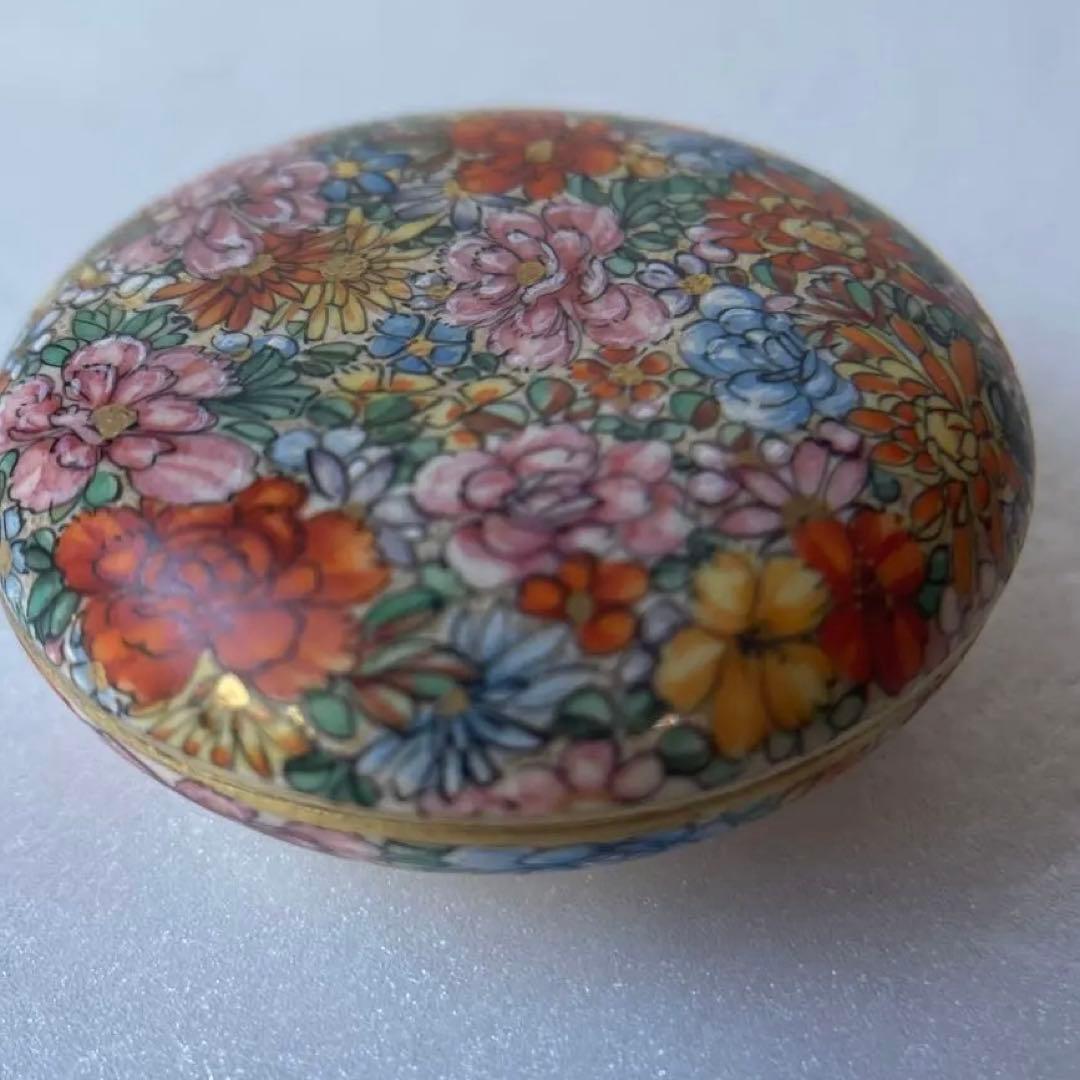 アンティーク　薩摩焼　香合　茶道具　色絵花詰