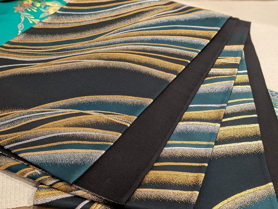 振袖フルセット 身丈164裄70 豪華振袖 金銀彩 緑 黒 更紗 逸品 成人式