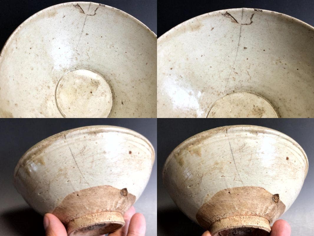 茶碗■白釉古陶粉引茶碗 江戸期抹茶碗 広口 古玩 唐物 古美術 時代物 骨董品■