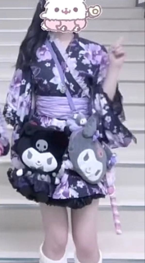 浴衣ドレス 紫 黒 地雷系 姫ギャル パニエ付き