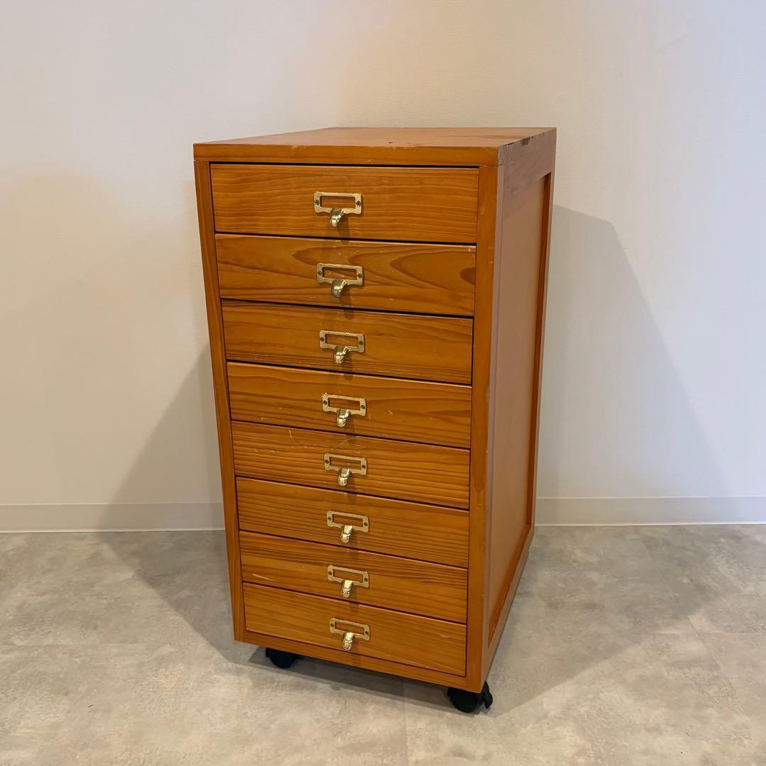 チェスト　８段　キャビネット　ワゴン　キャスター付き　書類入れ　木製　レトロ