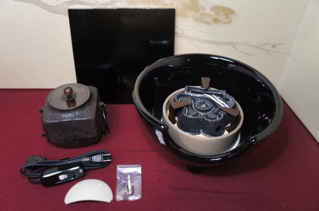 ☆ 未使用 創巧野々田 真塗風炉(紅鉢型)400w電熱器 四方釜他 送料込み