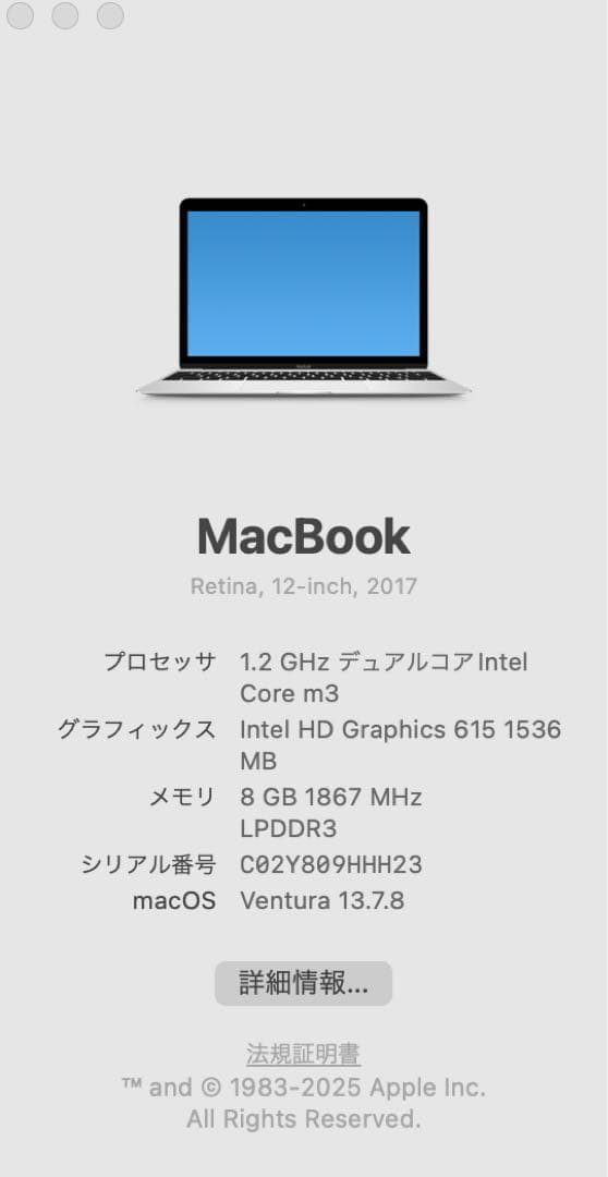 ジャンク品 MacBook 12インチ 2017 メモリ8GB