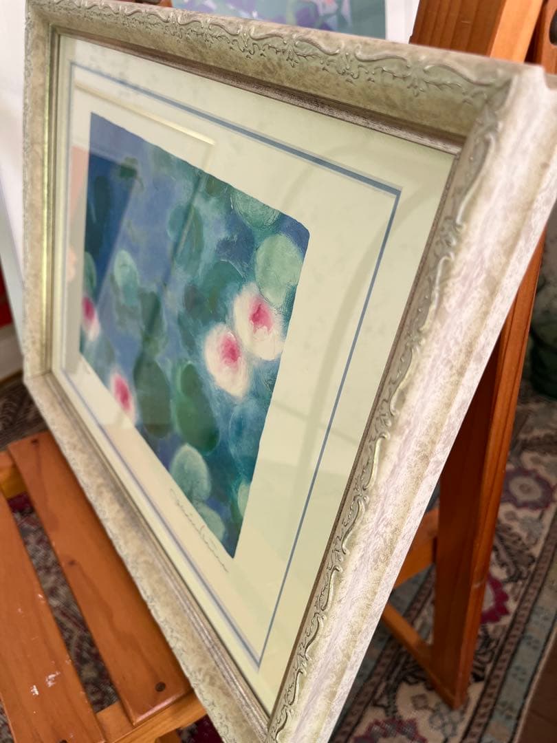 新品額入り　限定版画　ジニー・キム　サイン、エディション番号有り　蓮の池