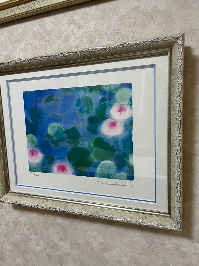 新品額入り　限定版画　ジニー・キム　サイン、エディション番号有り　蓮の池