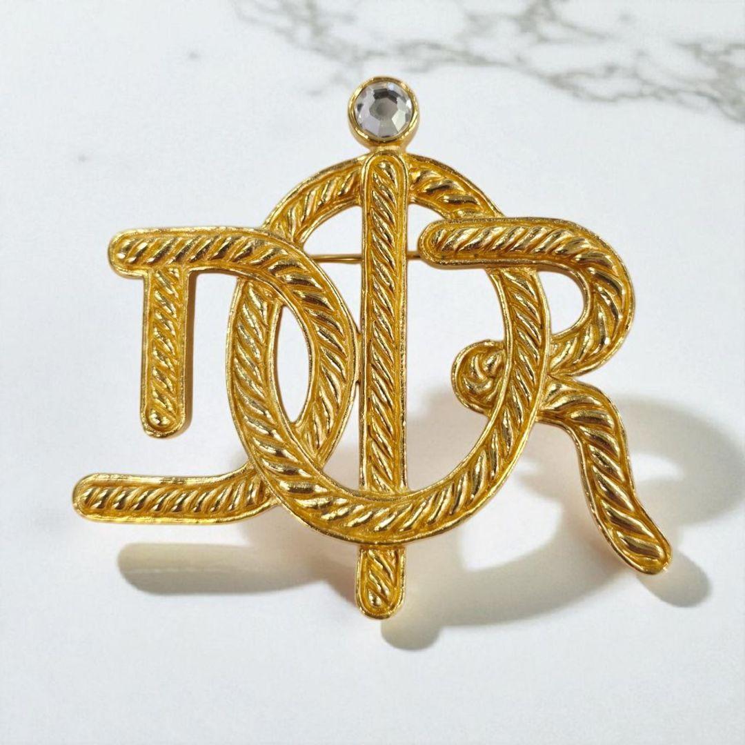 Christian Dior ディオール ロープ ロゴ ゴールド ブローチ