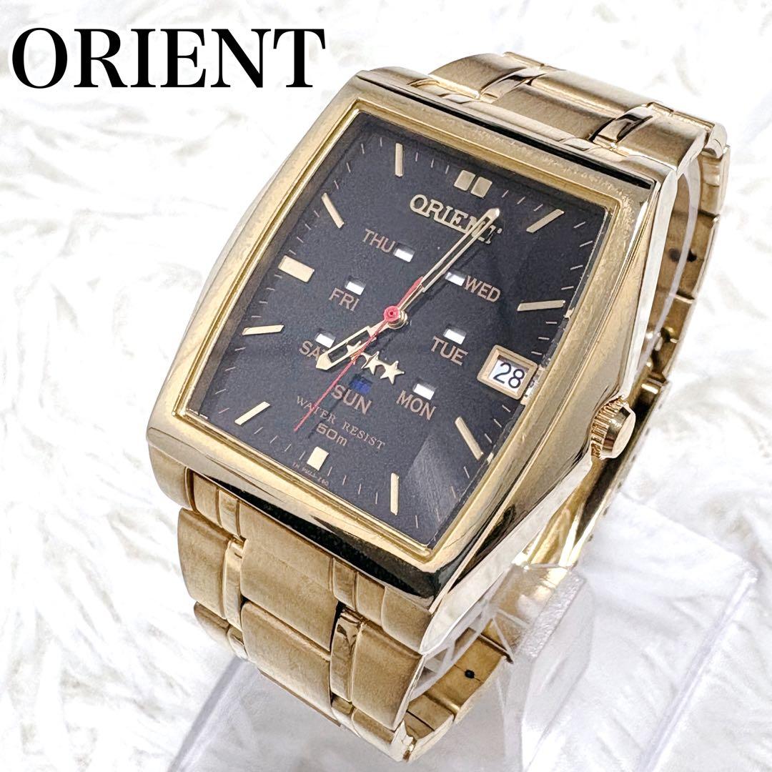 美品✨ORIENT オリエント スリースター 自動巻き デイデイト スクエア型
