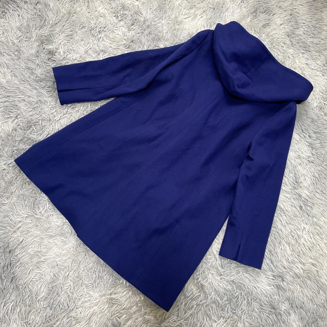 専用大きいサイズ XL 23区 ウール100 フード付きロングコート ロイヤルブ