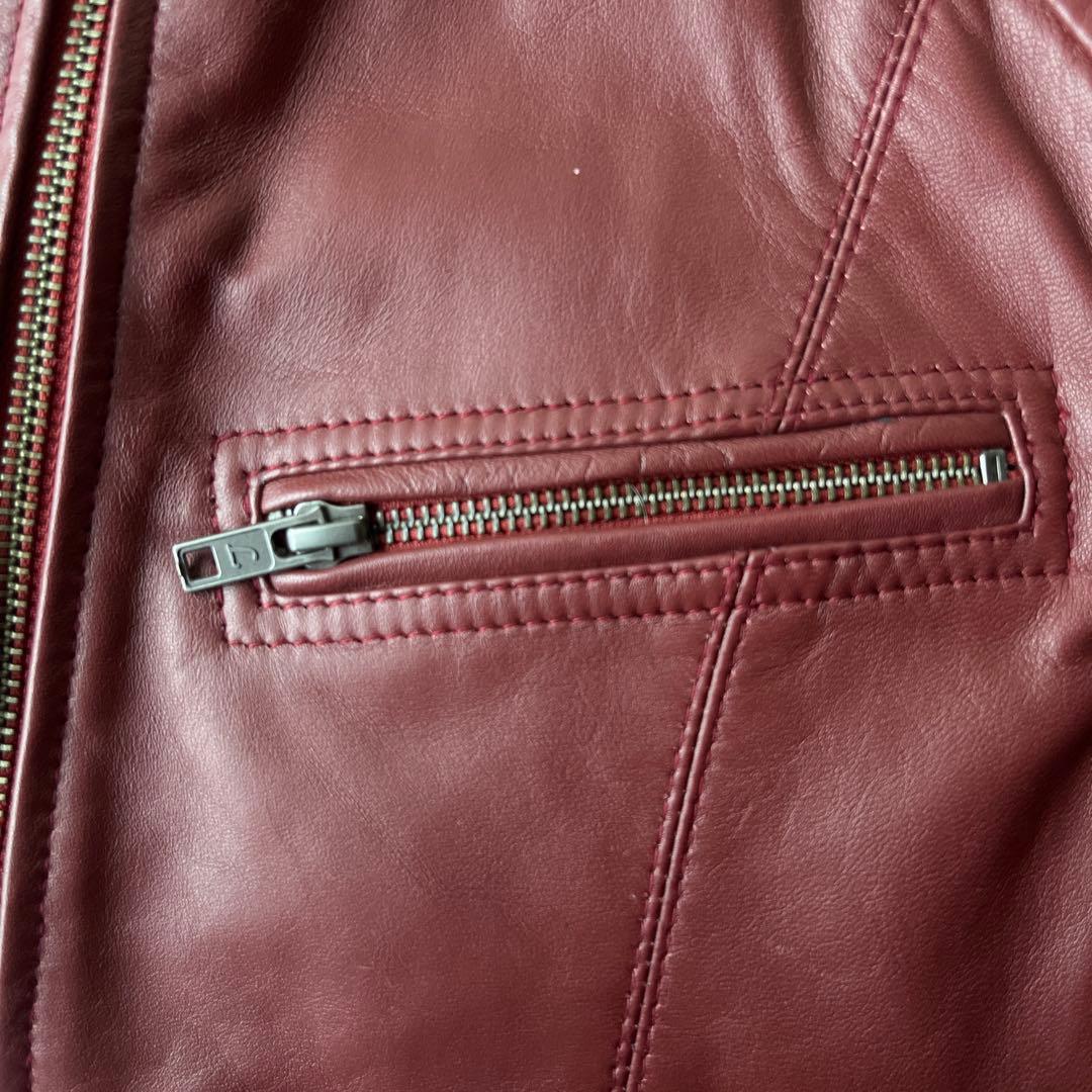 liugoo leathers バーガンディ シングルライダースジャケット　ラム