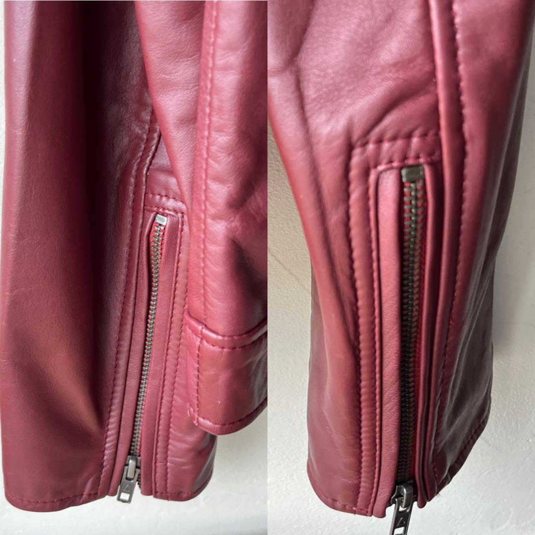 liugoo leathers バーガンディ シングルライダースジャケット　ラム