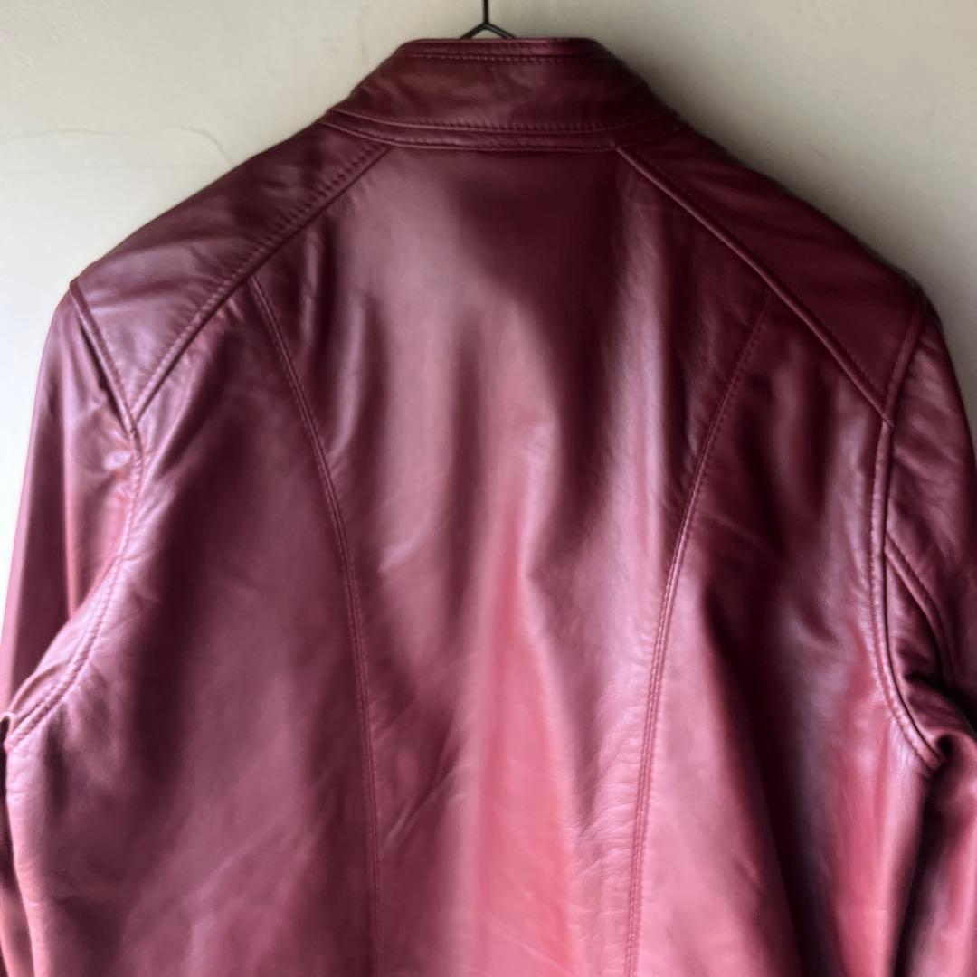 liugoo leathers バーガンディ シングルライダースジャケット　ラム