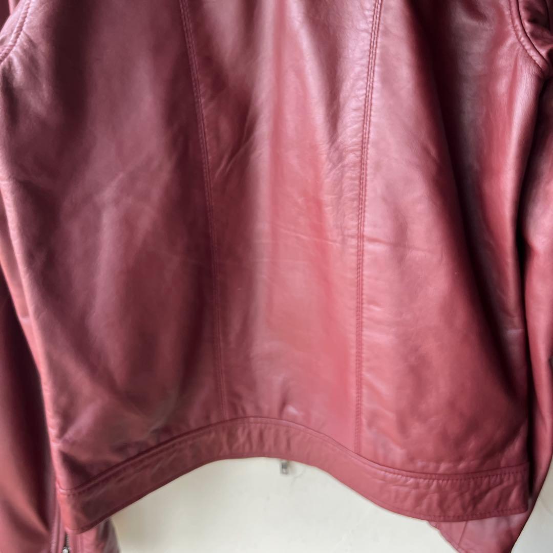 liugoo leathers バーガンディ シングルライダースジャケット　ラム