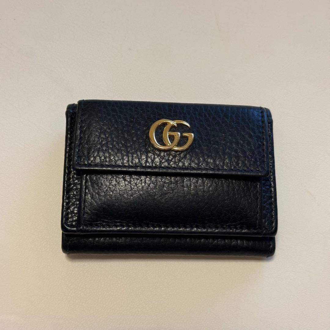 GUCCI グッチ GGマーモント コンパクト 三つ折り財布 ミニ財布 黒