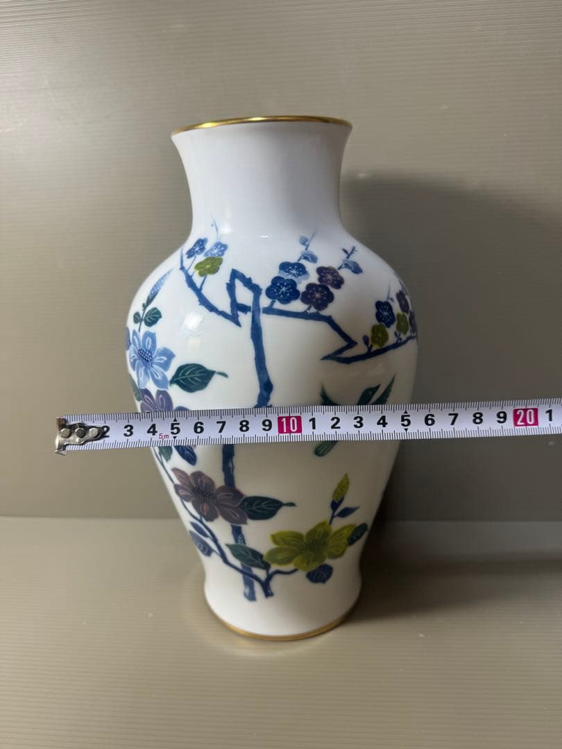 2317 大倉陶園　梅 椿 鳥 金彩 花瓶　未使用