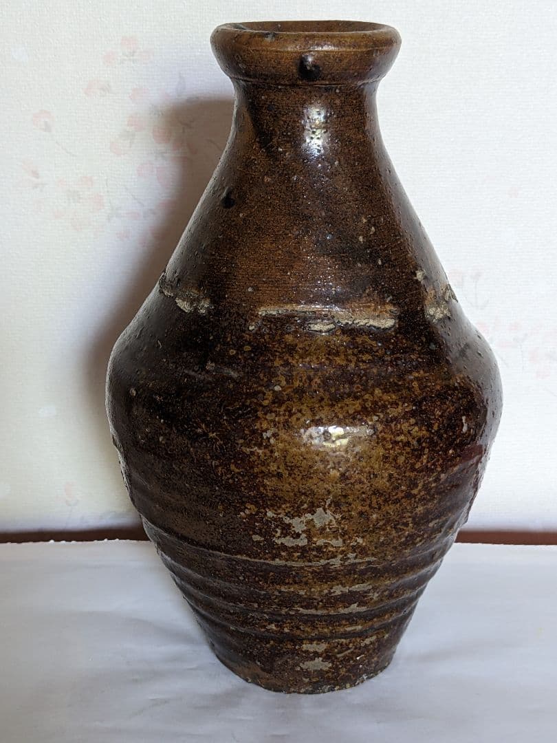 ♦種子島焼 古陶磁 江戸時代 算盤形瓶 花瓶 琉球陶芸 珍物レア物 古美術骨董品