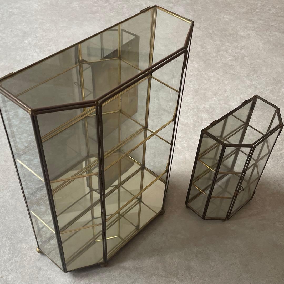 【2点セット】アンティーク 真鍮 ガラス ジュエリーボックス 大と小のセット