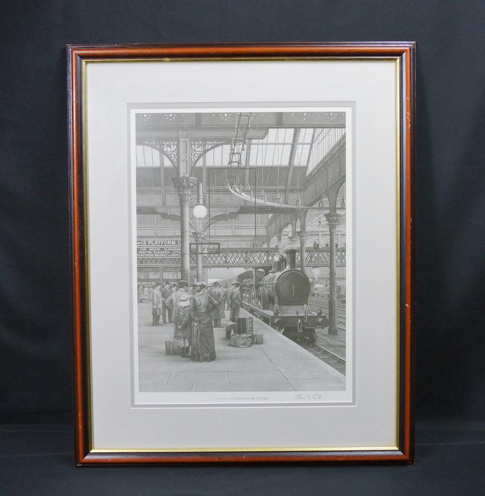 フレーム入 John S. GIBB サイン入り リトグラフ 列車 ビクトリア駅