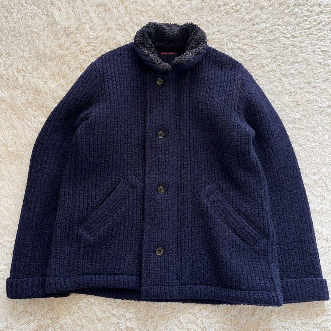 BLUE BLUE 襟ボア 縮絨ウール 圧縮ニット ニットジャケット 聖林公司