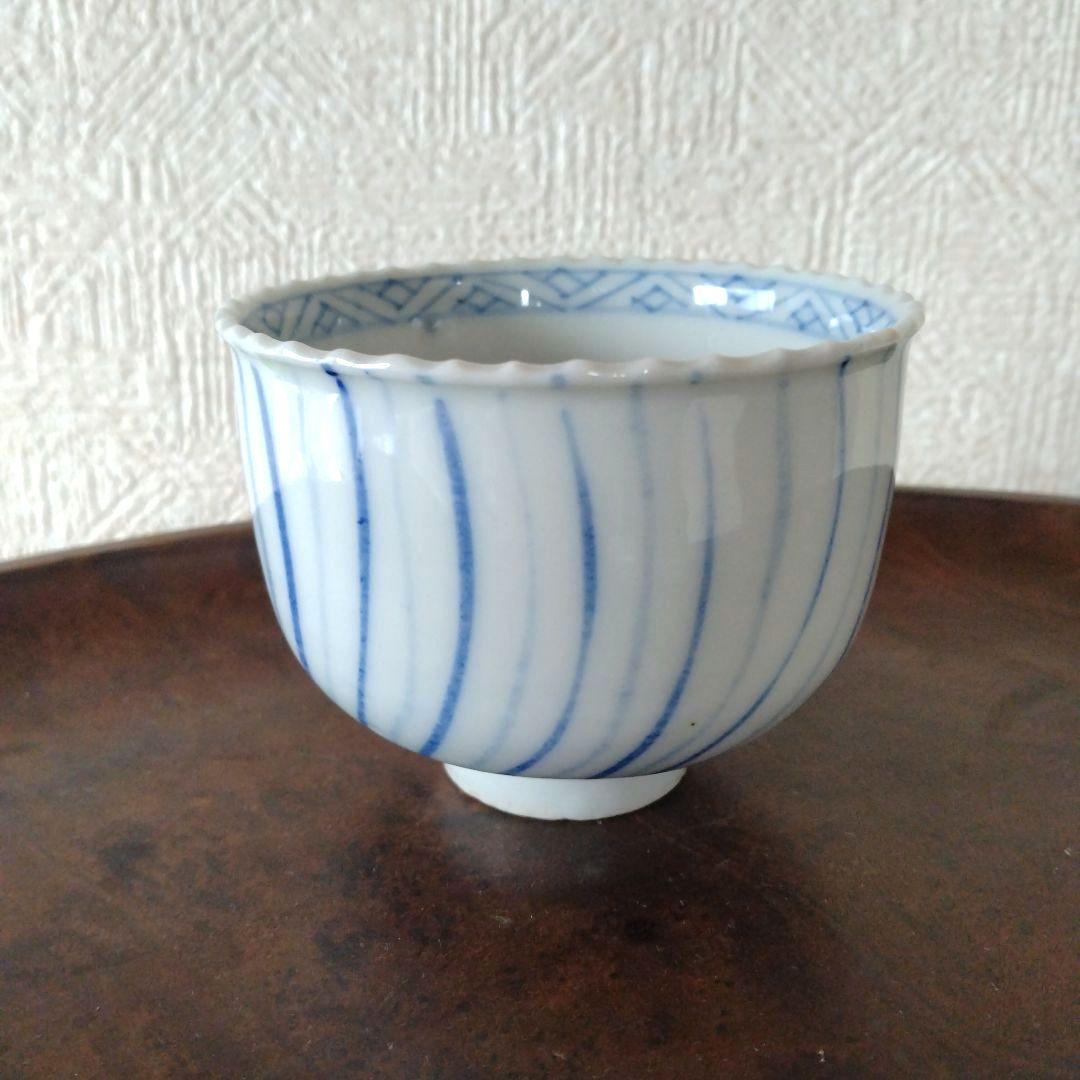 古伊万里染付瀬戸輪花流線ころ茶碗