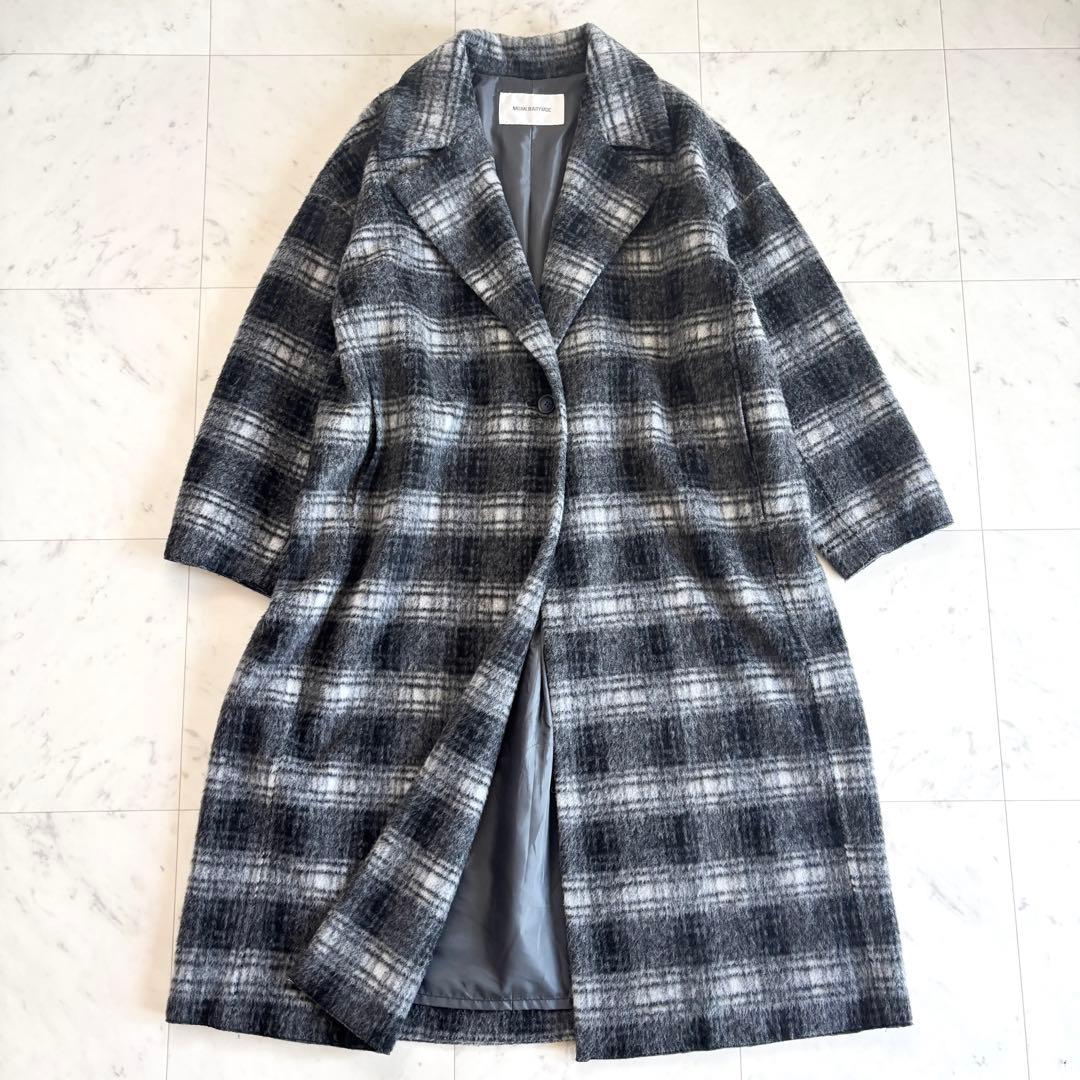 【美品】NBB シャギー チェスターコート ロング ゆったり チェック柄 M